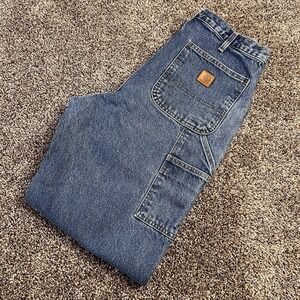 Carhartt Double Knee Jeans Men Size 33x34 Rugged Workwear Carpenter Blue B73 DST